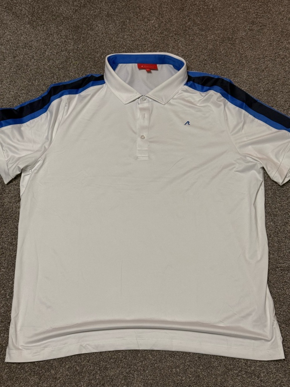 Men's Redvanly White Polo with Blue Contrast Shoulder Stripes